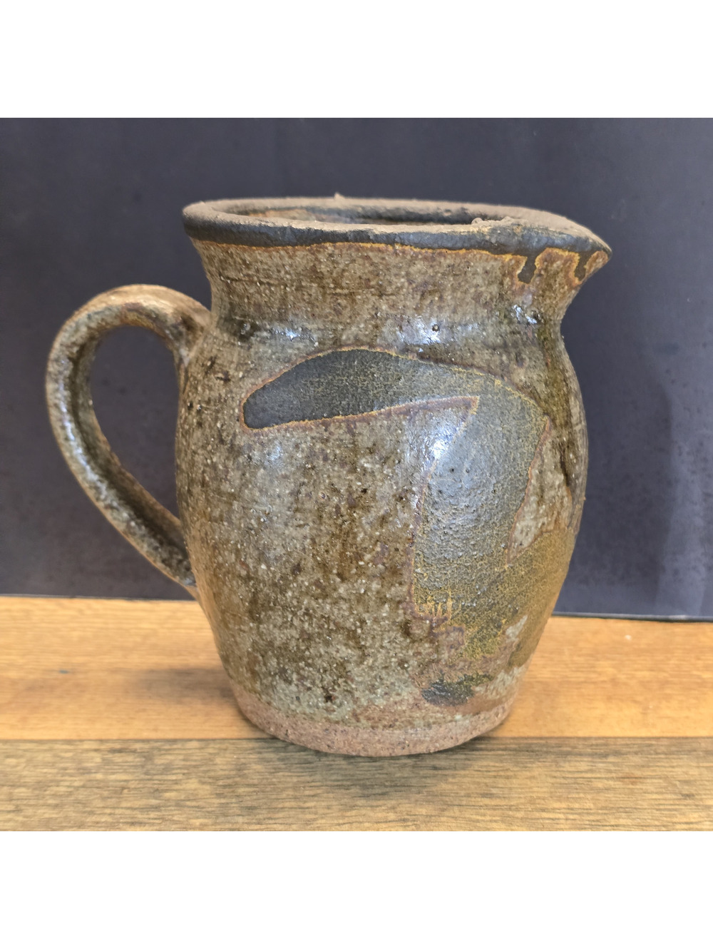 Studio Pottery Stoneware Pitcher Rustic Brown Gray Speckled Glaze Artisan Signed